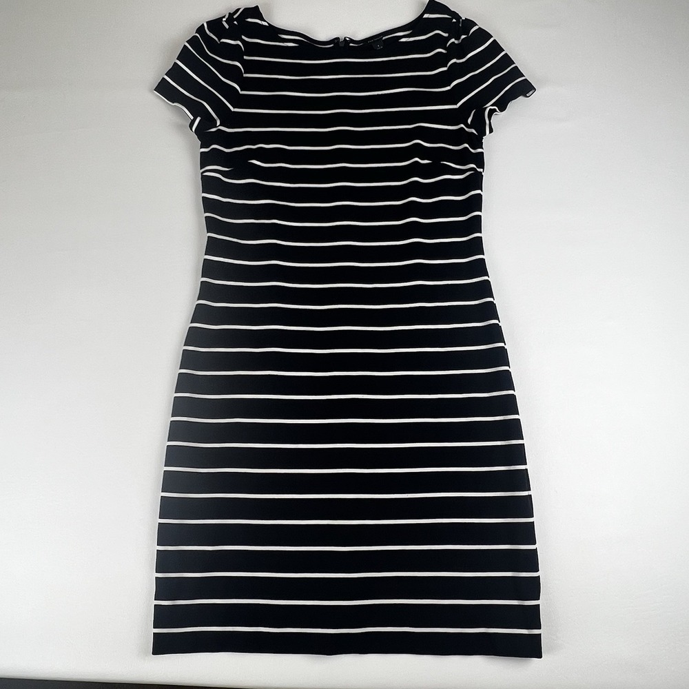 Ann Taylor Womens Navy White Striped Short Sleeve Sheath Dress Size 8